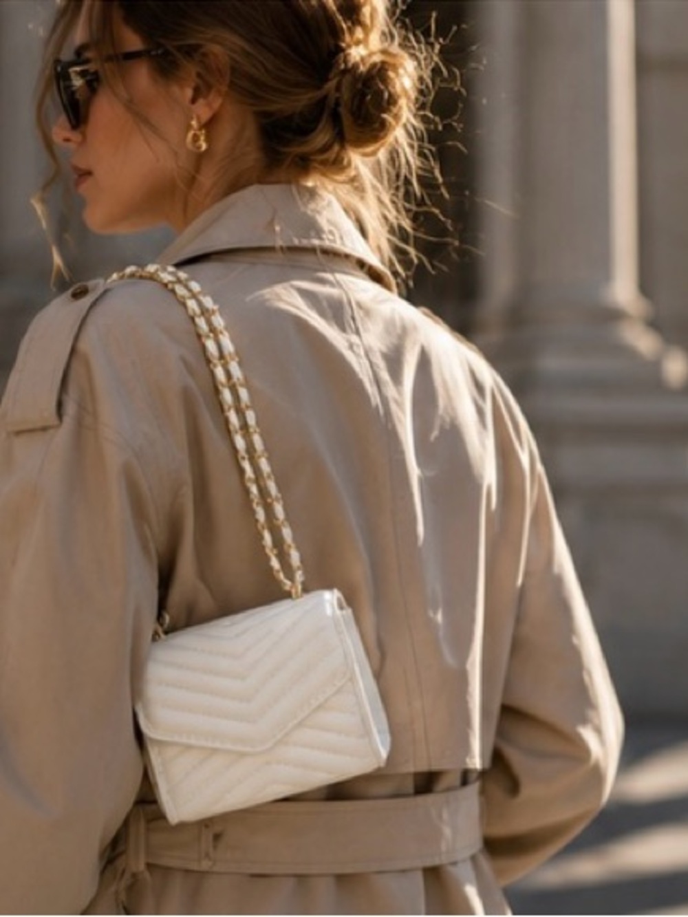 Luxe Quilted White Mini Shoulder Bag with Gold Chain